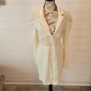Almost Famous Cream Textured Blazer Dress